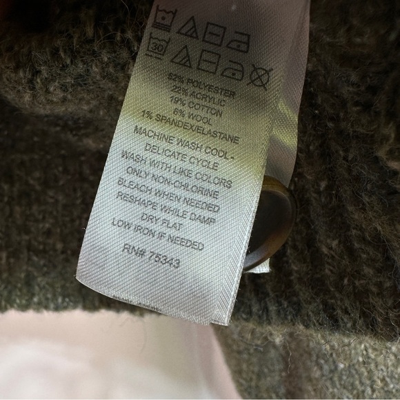 Olive Heather Cropped Reversible Sweater | Balloon Sleeves Wool Blend | Size L - Picture 4 of 8